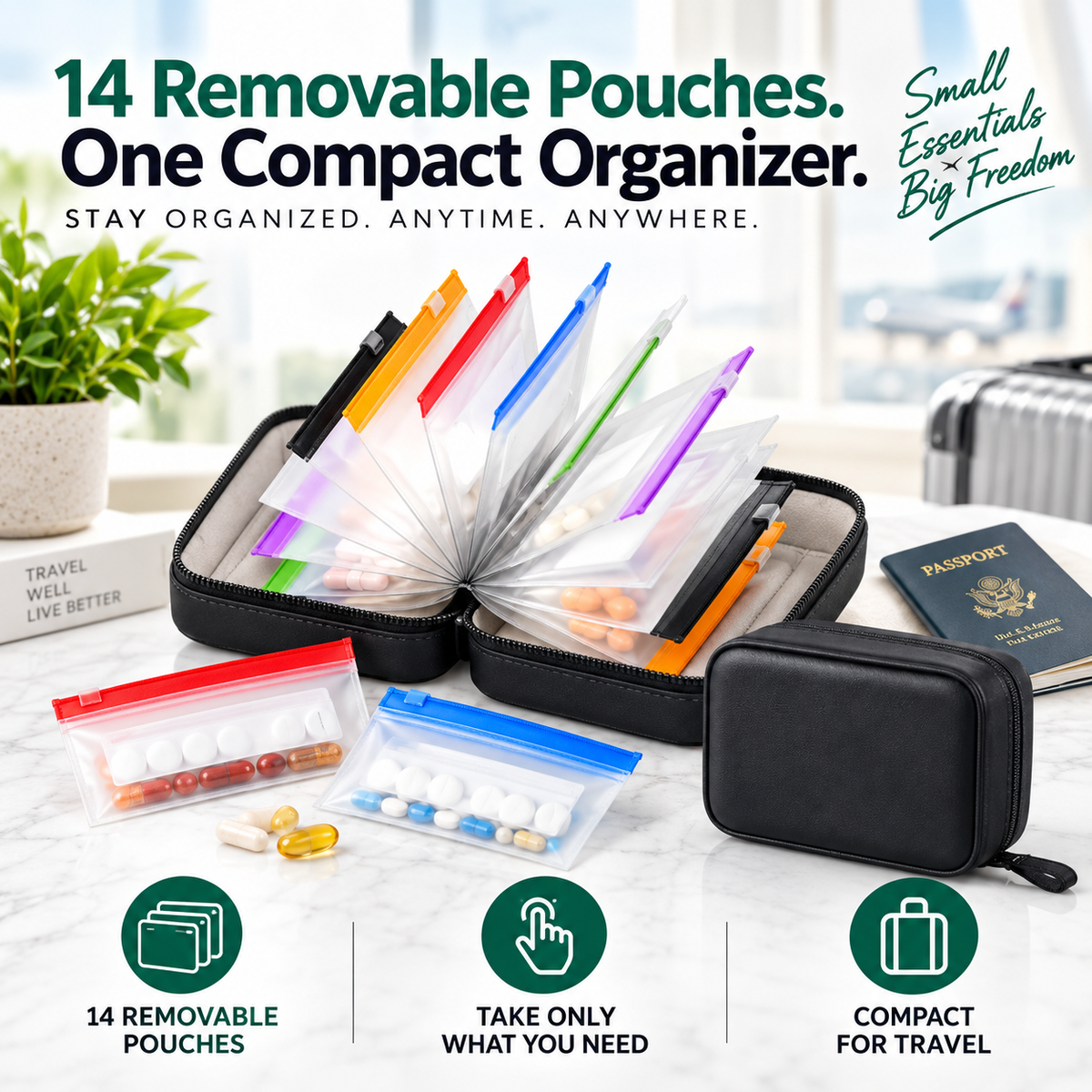 Packabit™ Travel Pill & Supplement Organizer