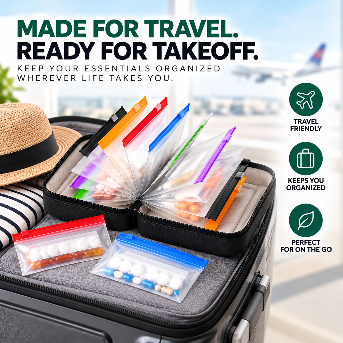 Packabit™ Travel Pill & Supplement Organizer