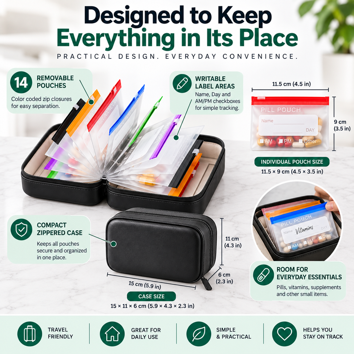 Packabit™ Travel Pill & Supplement Organizer